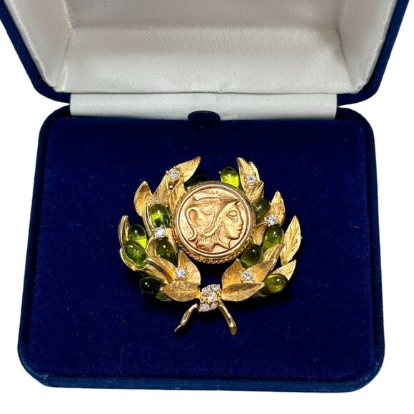 Vintage JBK Jackie Kennedy Greek Gold Coin Brooch Camrose & Kross Signed in box - Picture 3 of 6